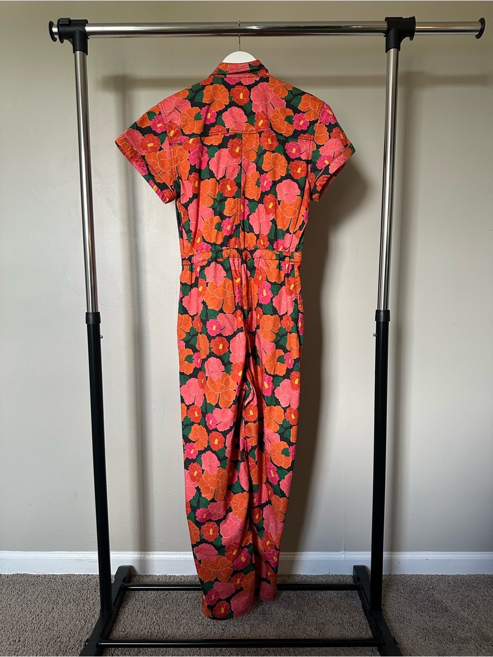 Women's Short-Sleeve Floral Jumpsuit in Orange & Pink - Picture 6 of 6